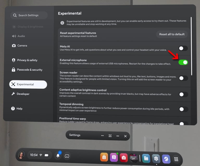Enable External Microphones on the experimental setting category